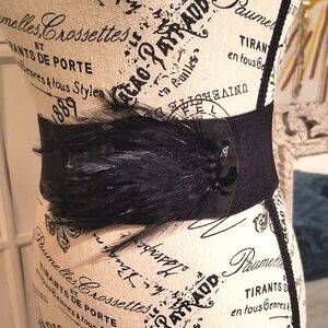 Elegant Black Feathered Women's Stretchable Belt